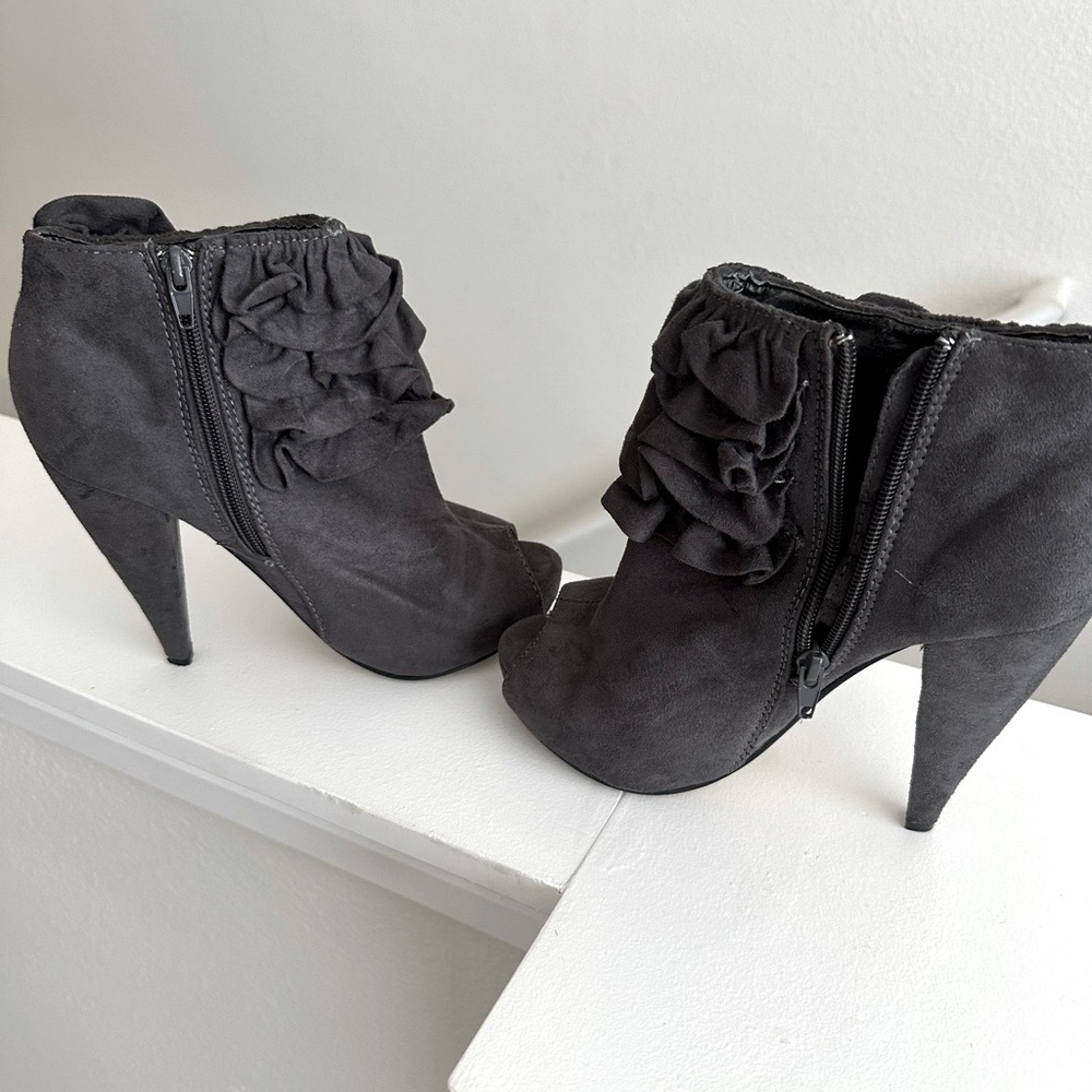 Grey Suede 6.5 Peep-toe Boot